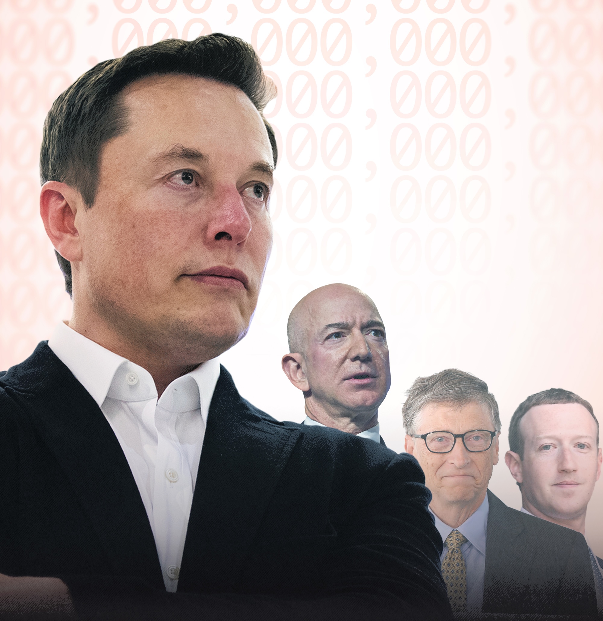 Elon Musk, Jeff Bezos, Bill Gates, Mark Zuckerberg